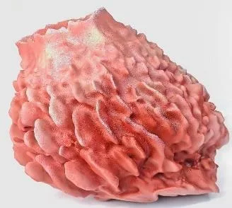 Artificial sponge ornament, lobed salmon-pink dome