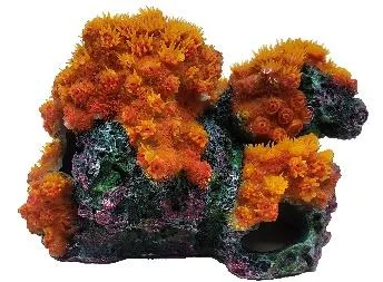 Artificial coral colony, orange and green, 19 cm