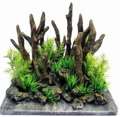 Planted driftwood stand on a rectangular slab, 33 cm