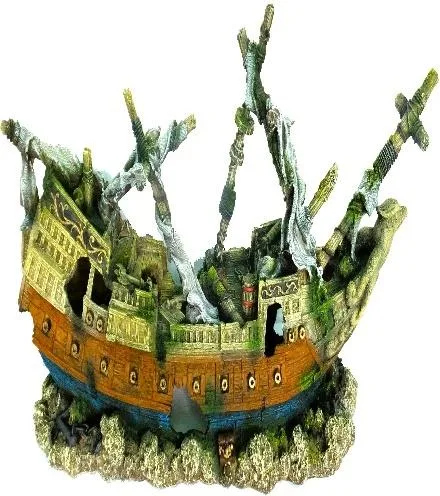 Sunken galleon on a rock and coral base, 83 cm