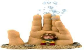 Giant hand with a diver figure, air-driven bubbles, 16 cm