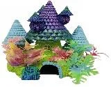 Fairy-tale castle with purple-blue turret roofs, 19 cm