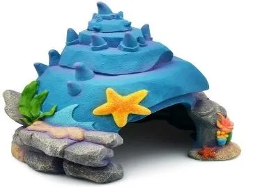 Blue spiral conch cave with a starfish, 17 cm
